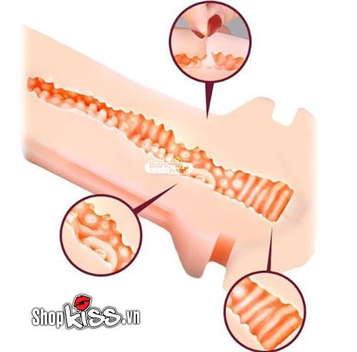 Ảnh cắt lớp hoặc mô tả chi tiết cấu trúc bên trong của âm đạo giả ManMiao X3, làm nổi bật các đường gân, bi nổi và kết cấu tạo ma sát, kích thích.