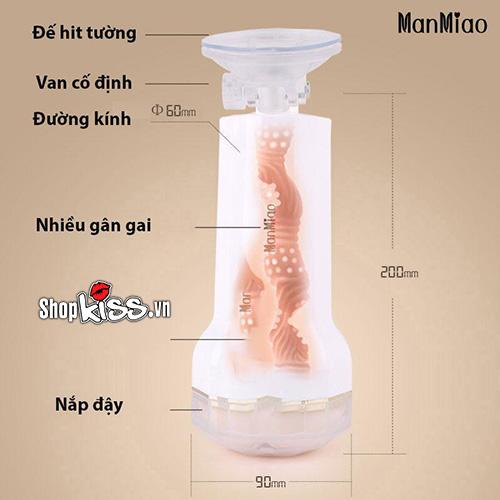 Ảnh hiển thị kích thước cụ thể (chiều dài, chiều rộng) của âm đạo giả gắn tường ManMiao X3 DC45N, giúp người dùng hình dung rõ hơn về sản phẩm.