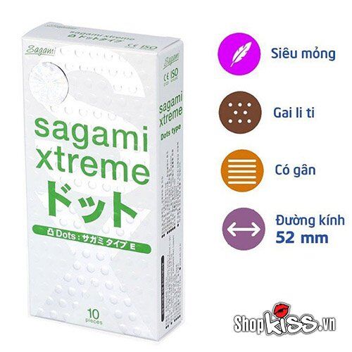 Bao cao su Sagami Xtreme White gai nhẹ kết hợp độ mỏng ấn tượng cho cảm giác chân thật khi quan hệ.