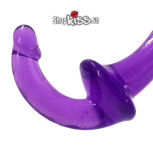 Hình ảnh chi tiết phần cong của dương vật silicone 2 đầu mềm mại DC79F, nhấn mạnh thiết kế phù hợp cho người dùng nằm trên trong quan hệ đồng tính nữ