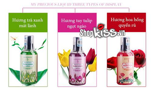 Ba chai dầu mát xa G12A hương Tulip, Hoa Hồng, Trà Xanh đặt cạnh nhau