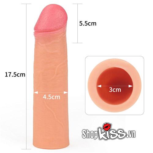Kích thước chi tiết bao đôn silicon Lovetoy BD40B tăng chiều dài 5cm