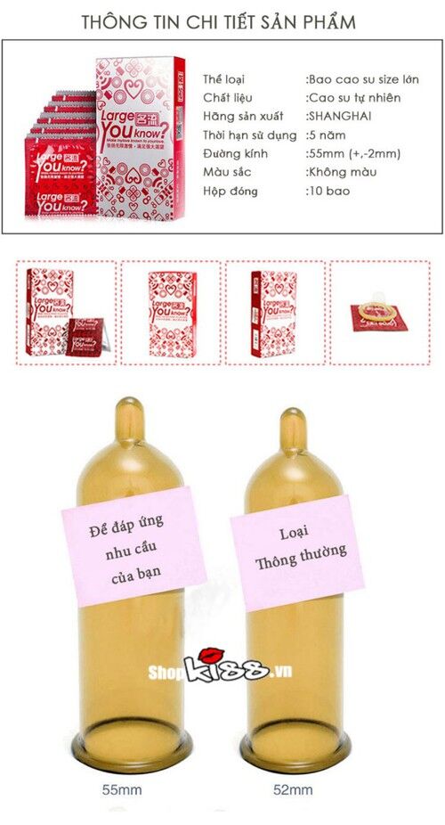 Thông số kỹ thuật chi tiết bao cao su cỡ lớn Large You Know CD25