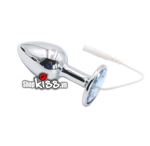 Cận cảnh khóa dương vật BZ89 và phích cắm hậu môn kết nối dây xung điện
