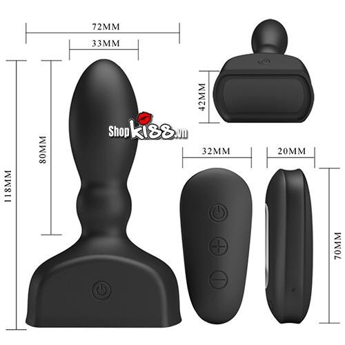 Bản vẽ chi tiết kích thước máy rung hậu môn Prettylove Hariet HM02P và remote điều khiển