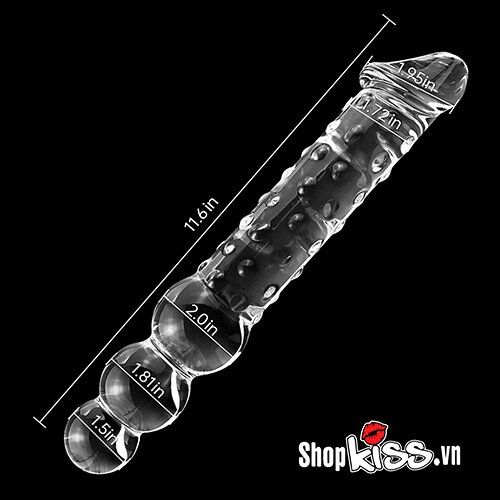 Kích thước chi tiết dương vật giả thủy tinh DV52D hai đầu