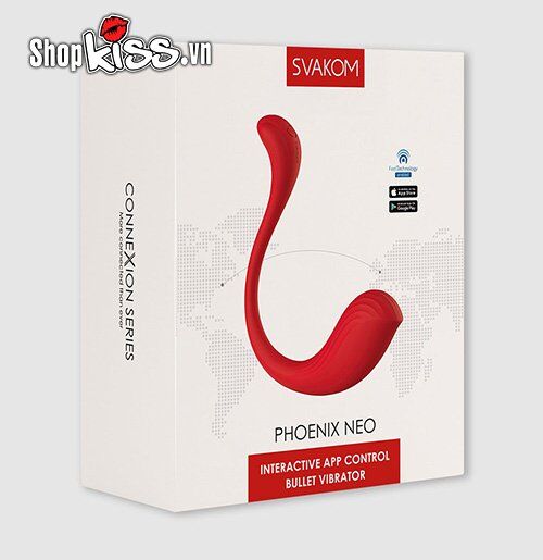 Tổng thể sản phẩm trứng rung thông minh Svakom Phoenix Neo và bao bì