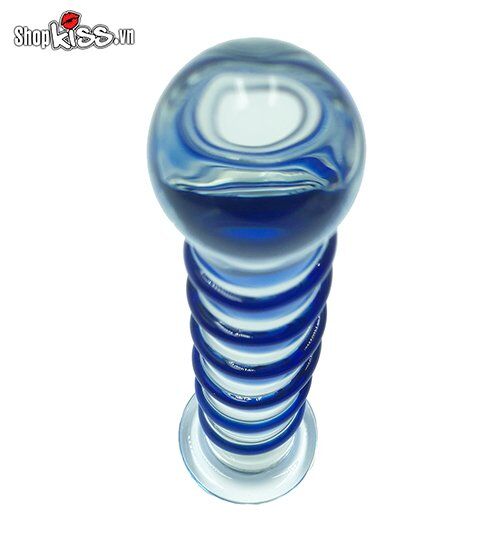 Thiết kế xoắn ốc màu xanh dương trên thân dương vật giả thủy tinh DV52T tăng cường ma sát và kích thích