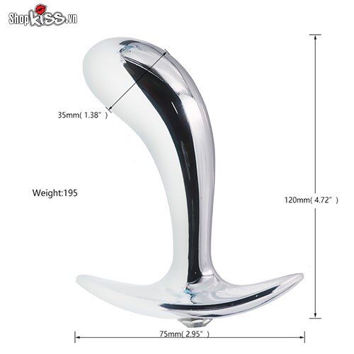 Kích thước chi tiết của plug hậu môn inox HM72N size 3 lớn nhất