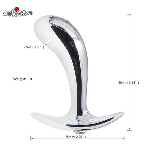 Kích thước chi tiết của plug hậu môn inox HM72N size 2 trung bình
