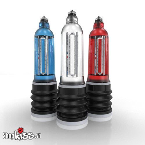 Ba phiên bản màu sắc đỏ, xanh, trong suốt của máy tập dương vật Hydromax X40 DC40X