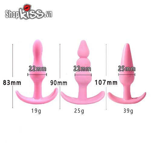 Kích thước chi tiết từng sản phẩm trong bộ 3 phích cắm hậu môn silicon HM96