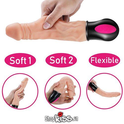 Hình ảnh dương vật giả DV44G được uốn cong thể hiện độ mềm dẻo vượt trội của chất liệu silicon
