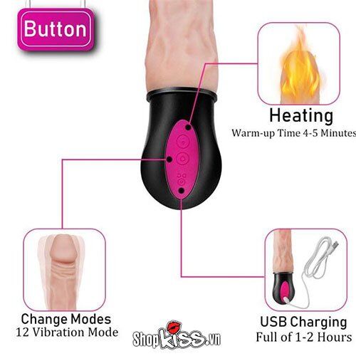 Bảng điều khiển trực quan trên tay cầm của dương vật giả rung ấm DV44G với các nút chức năng