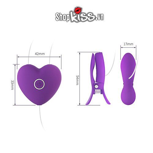 Kích thước chi tiết bộ kẹp vú rung Omysky Enjoy Love EG18K và điều khiển trái tim