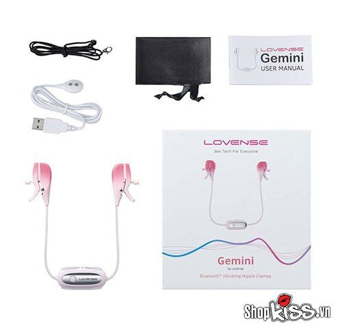 Bộ phụ kiện đầy đủ đi kèm kẹp núm vú Lovense Gemini chính hãng