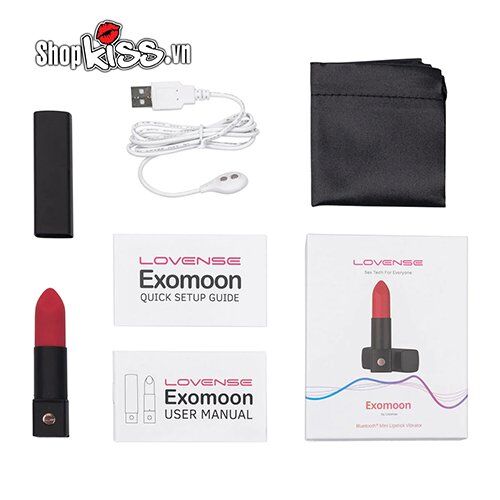 Bộ phụ kiện đầy đủ của thanh rung Lovense Exomoon EXO1 bao gồm cáp sạc và sách hướng dẫn