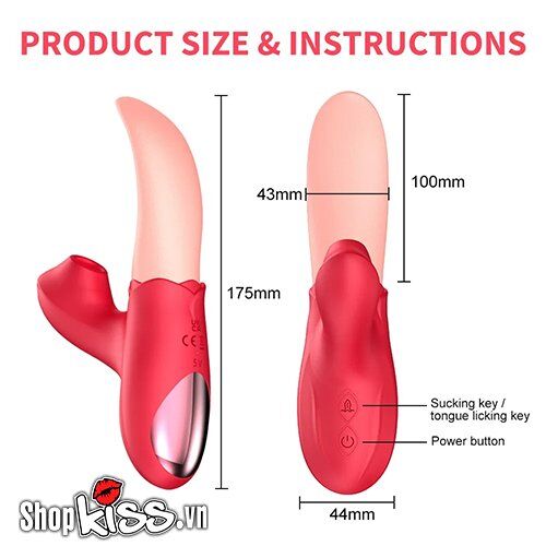 Biểu đồ kích thước chi tiết của Lưỡi rung liếm âm đạo Rose MS14K