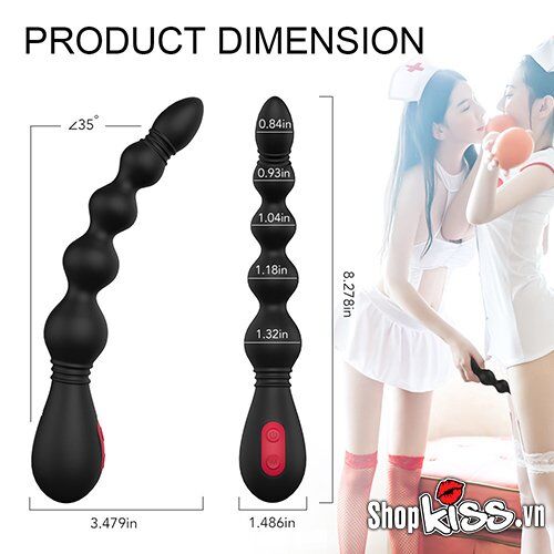 Bản vẽ chi tiết kích thước máy massage hậu môn S-Hande VINS HM66 với chiều dài 21cm và đường kính các hạt tăng dần