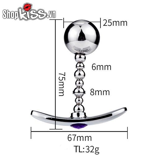 Kích thước chi tiết của Anal Plug HM05K bao gồm chiều dài và đường kính viên bi