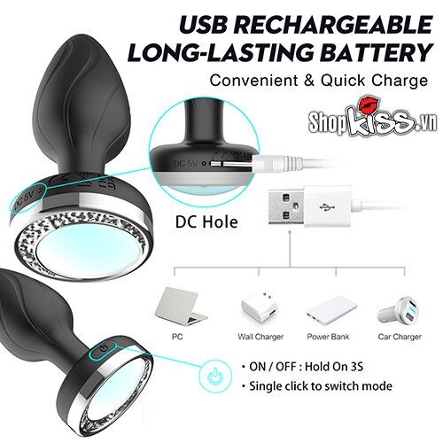 Hướng dẫn cách sạc pin qua cổng USB và sử dụng điều khiển từ xa của Phích cắm hậu môn Colorful Dream Luminous Anal Plug
