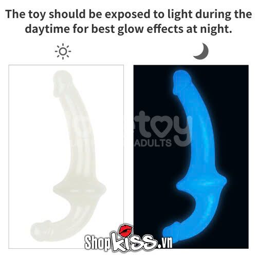 Hình ảnh dương vật giả 2 đầu Lovetoy Lumino Play DC79P màu trắng trong suốt phát quang xanh dương