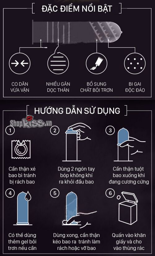 Bao cao su tích hợp gai bi mềm loại tốt hộp 2 cái (BI222) 7 Bao Cao Su Tích Hợp Gai Bi Mềm BI222 hướng dẫn sử dụng